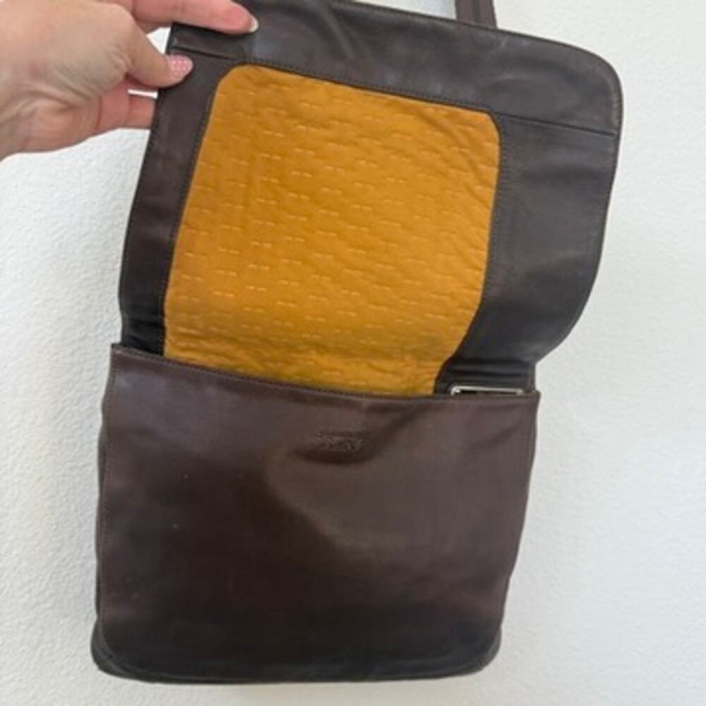 TUMI Leather Messenger Crossbody Bag Brown Adjustable Strap‎ Travel Work - Picture 9 of 13